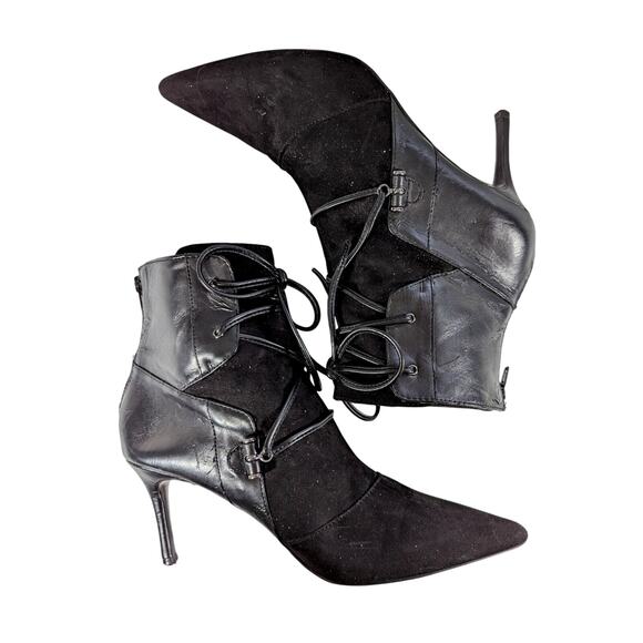 NINE WEST! BLACK GENUINE LEATHER & SUEDE POINTY TOE STILETTO ANKLE BOOTS! SZ 10M - Picture 7 of 13